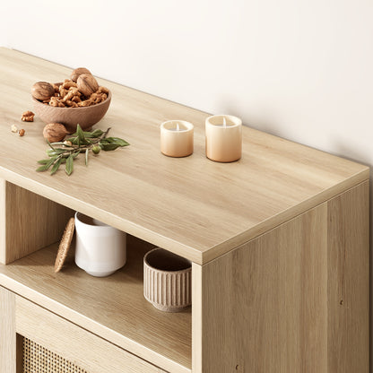 Dressoir – Buffetkast – Kast – Opbergkast – Wandkast – Natuurlijke Eiken Finish – Stevige MDF Constructie – 91 cm Hoog – Open Planken Met 2 Deuren