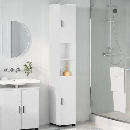 Hoge Badkamerkast – Smalle Opbergkast – Badkamerkast Wit – Verticale Kast – Toiletkast – Ruimtebesparend Design – MDF Met Hout – Vrijstaand En Functioneel