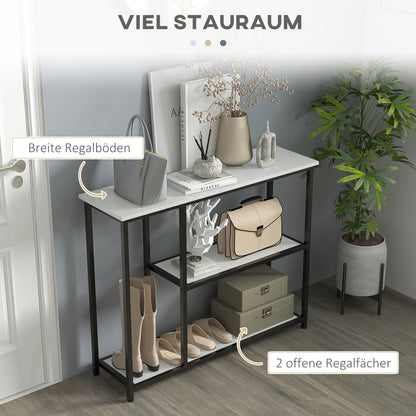 Sidetable – Sidetable Industrieel – Haltafel – ConsolTafel – Wandtafel – Zwart Wit Marmerlook – 2 Ruime Opbergniveaus – Stevig Zwart IJzeren Frame