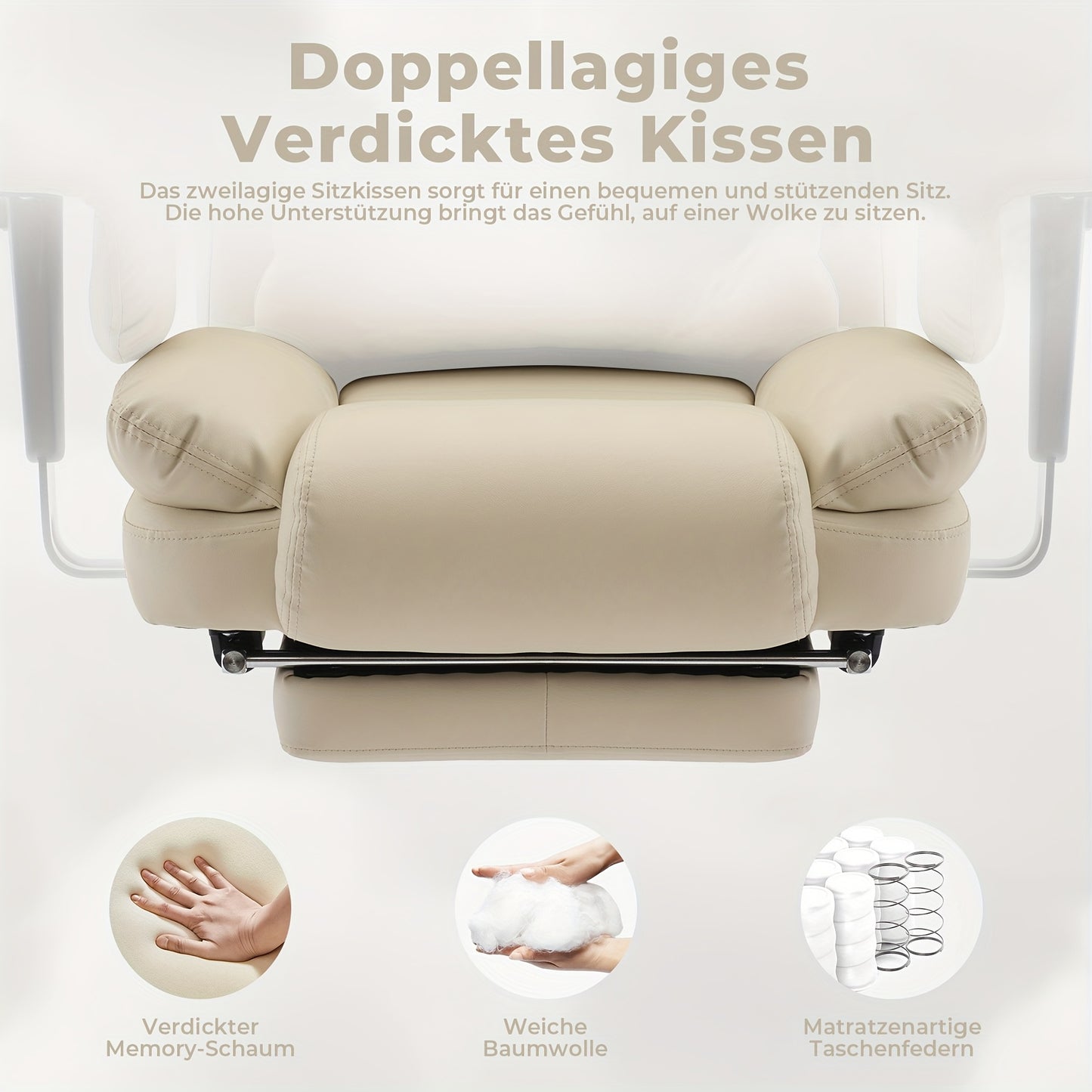 Ergonomische Bureaustoel Beige – Comfortabele Kantoorstoel – Chaise Bureau – Chaise Ergonomique – Executive Stoel – Gepolsterd Met Memory Foam – Draagkracht 200kg