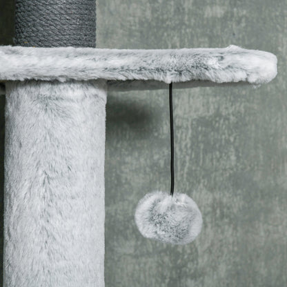 Krabpaal – Kattenboom – Klimpaal – Speelpaal – Hangmat – Grijs – Verstelbare Hoogte 225-255 cm – Stevige Plafondsteun