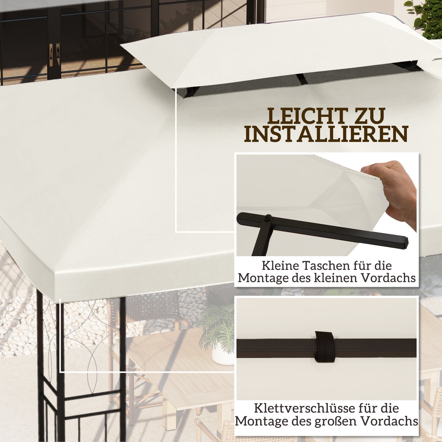 Vervangingshoes Tuinpaviljoen – Paviljoenhoes – Tuinluifel – Tentzeil – Overkappinghoes – Crèmekleurig – Waterbestendig Polyester – Dubbele Daklaag – Geschikt Voor 3x4m Metalen Paviljoen