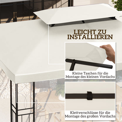 Vervangingshoes Tuinpaviljoen – Paviljoenhoes – Tuinluifel – Tentzeil – Overkappinghoes – Crèmekleurig – Waterbestendig Polyester – Dubbele Daklaag – Geschikt Voor 3x4m Metalen Paviljoen