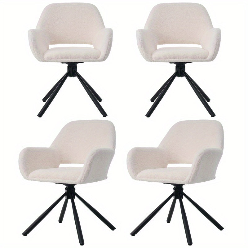 Sherpa Stoelen – Eetkamerstoelen – Bureau Stoelen – Woonkamerstoelen – Zithoek Stoelen – Zachte Sherpa Bekleding – Stevige Metalen En Houten Frame – Wit – Set Van 4