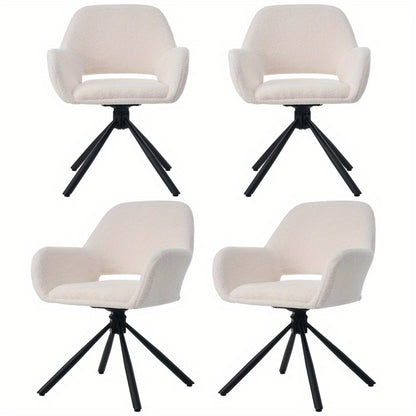 Sherpa Stoelen – Eetkamerstoelen – Bureau Stoelen – Woonkamerstoelen – Zithoek Stoelen – Zachte Sherpa Bekleding – Stevige Metalen En Houten Frame – Wit – Set Van 4