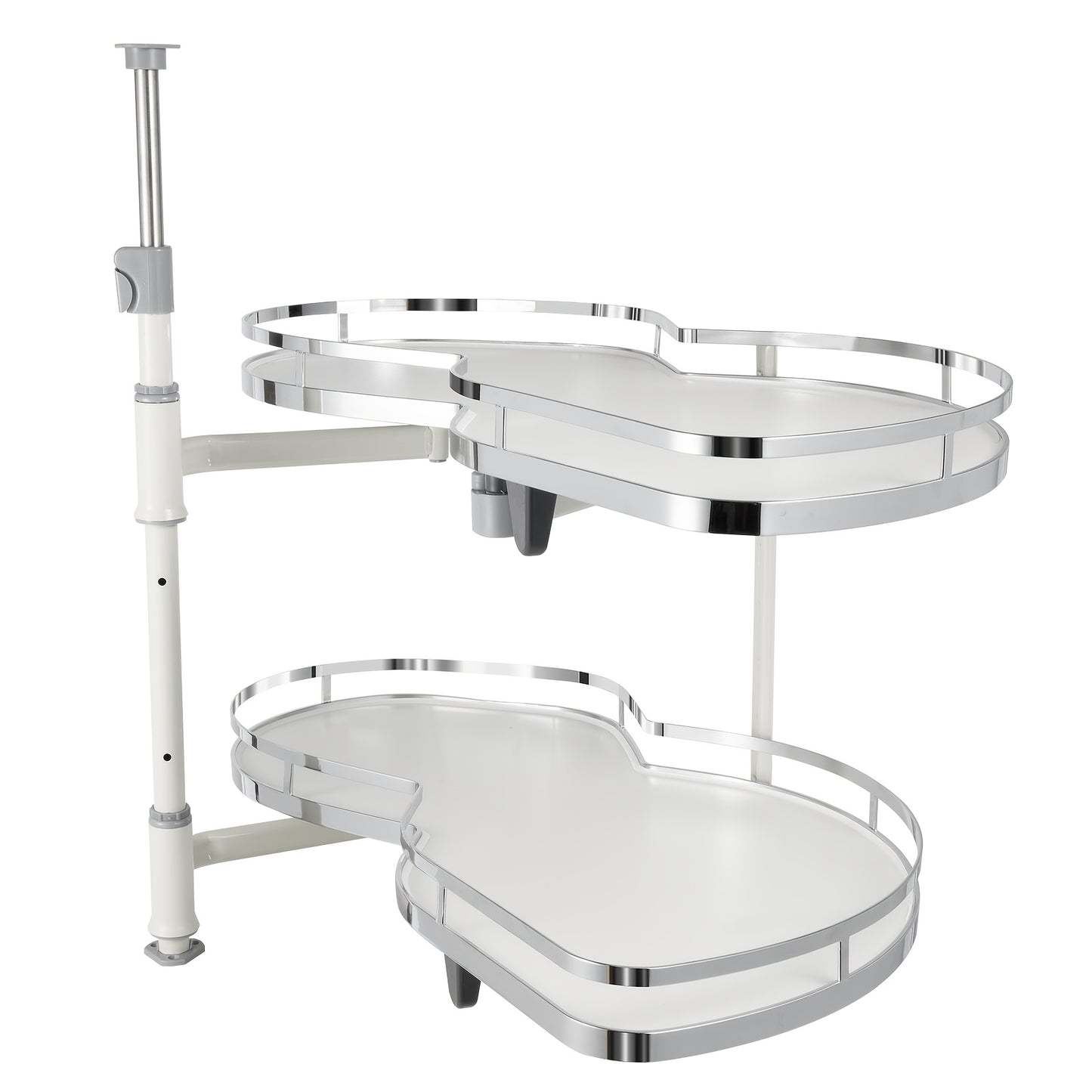 Hoekorganizer Wit – Uittrekbare Kastopberger – Hoekkast Organizer – Keukenlade Organizer – Uitschuifbare Opberger – Dubbel Laags – Verstelbare Hoogte – Chroom Geplateerd Ijzer