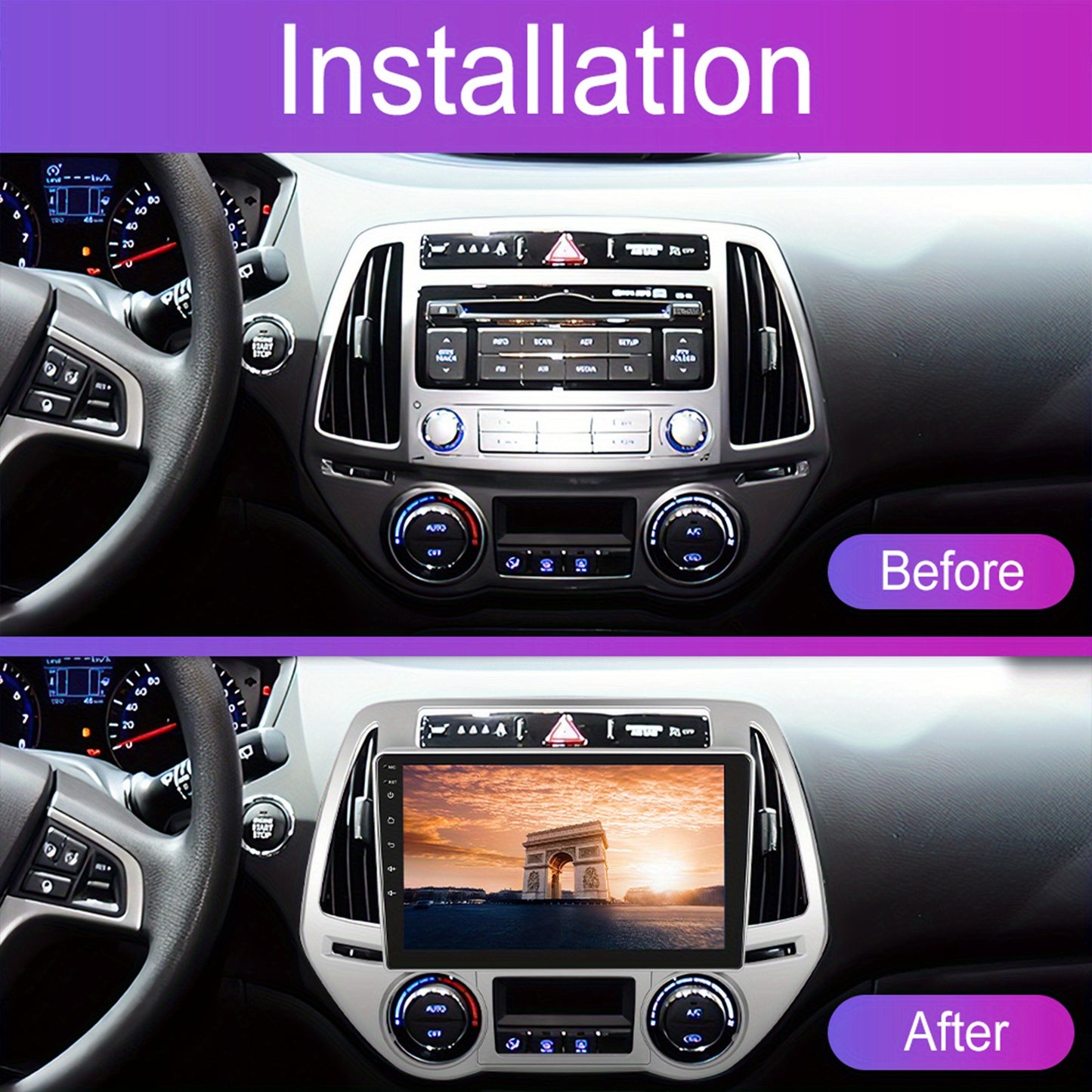 Android 15 Autoradio Hyundai i20 – Multimedia Systeem – Navigatie Radio – Touchscreen Headunit – AHD Achteruitrijcamera Met Microfoon – 9 Inch HD Scherm – Draadloze CarPlay & Android Auto