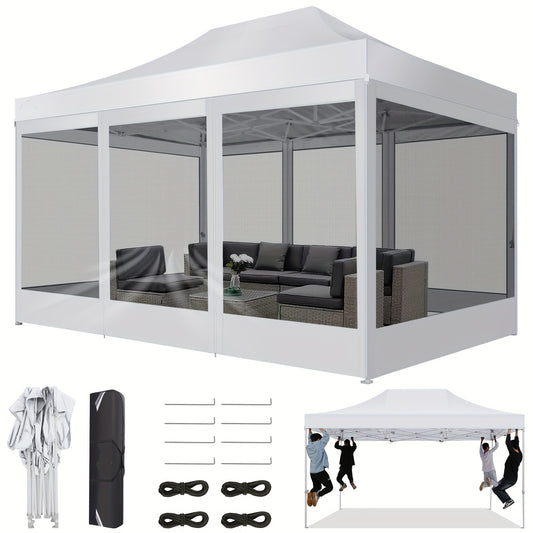 Partytent – Paviljoen – Opvouwbare Tent – Feesttent – Tuintent – 3x4,5 meter – Vier Afneembare Muskietennetwanden – Ademend Wit Doek