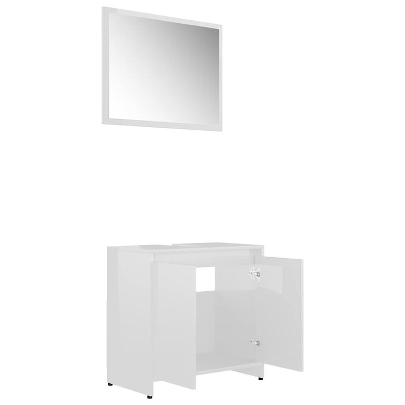 Badkamermeubel – Badmeubel – Wastafelmeubel – Badkamerkast – Wastafelonderkast – Hoogglans Wit – Ruimtebesparend Design – Hardhouten Constructie – Compact Met Spiegel En Opbergruimte