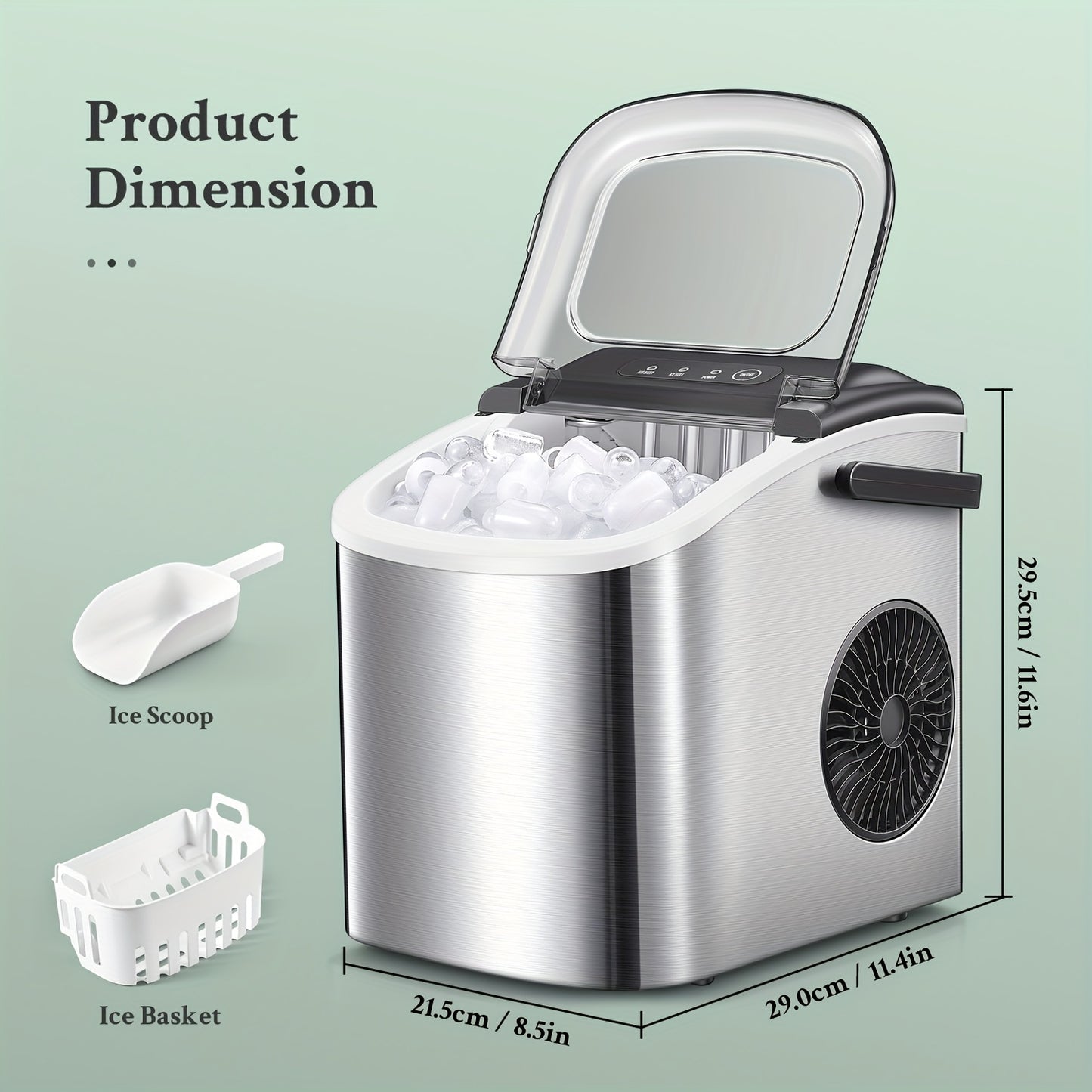 IJsmachine – IJsklontjesmaker – IJsblokjesmachine – IJsblokmachine – IJsbereider – 12 kg ijs per dag – RVS behuizing met Slim LCD-display