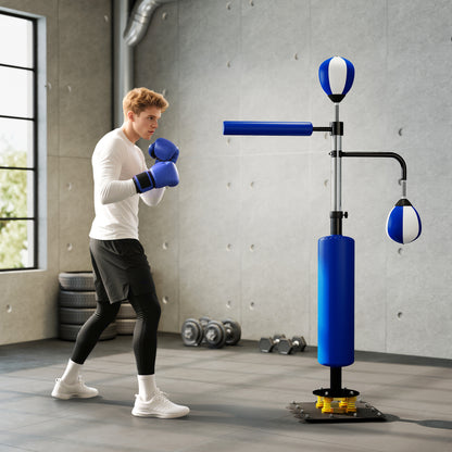 Bokszakstandaard – Bokspaal – Boksbalstandaard – Punchingball – Kickpad – Verstelbaar in Hoogte – Stalen Constructie – Blauw