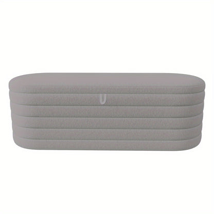 Poef Met Opbergruimte – Opbergpoef – Voetenbank – Hocker – Zitkist – Groot 120x40 cm – Zachte Teddy Fleece Bekleding – Grijs