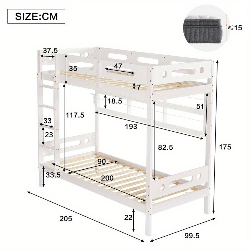 Modern Stapelbed – Hoogslaper – Kinderbed – Jongenskamer Bed – Bunkbed – Veiligheidshek – 5-Traps Ladder – Ruimtebesparend 90x200cm – Duurzaam MDF Frame