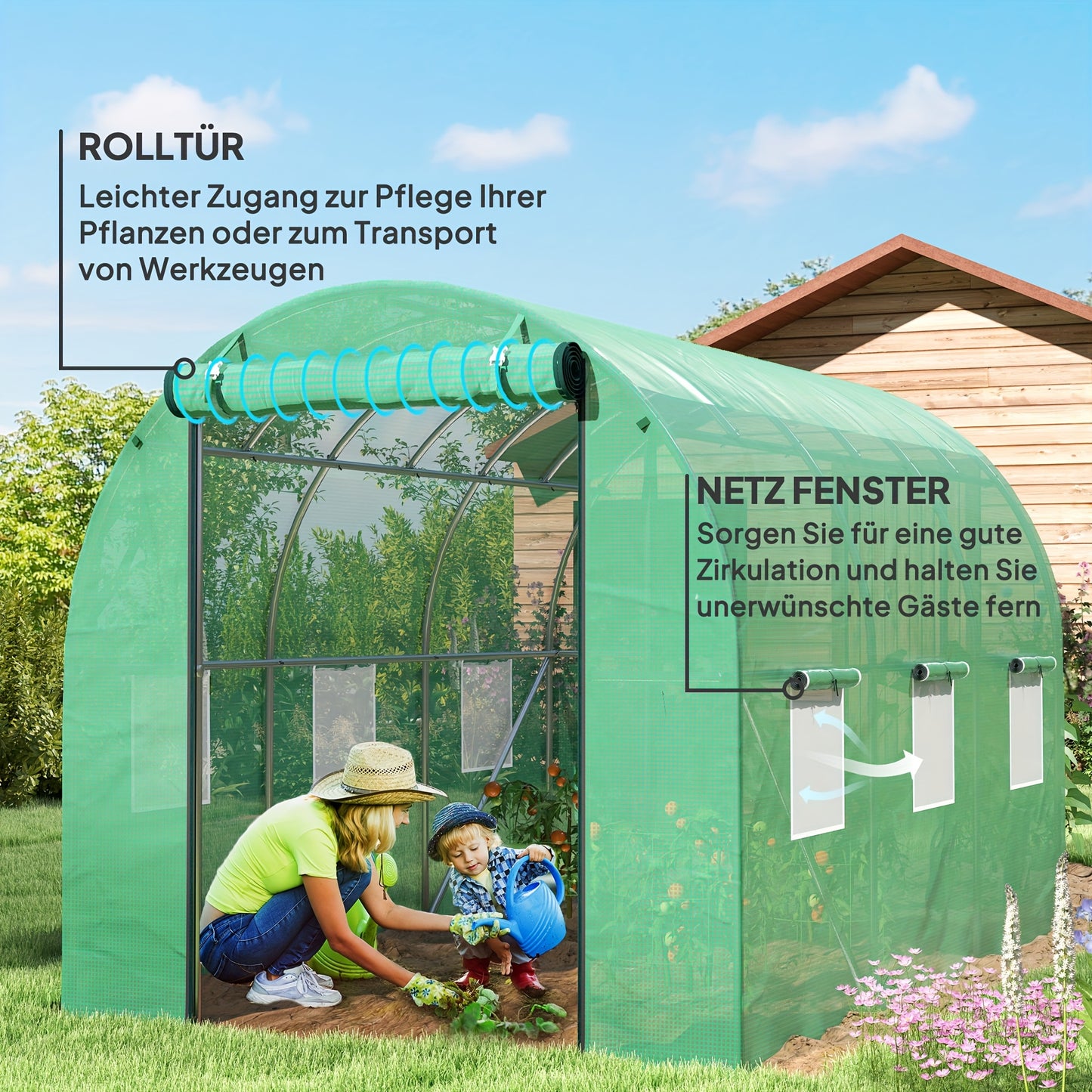 Kas – Tuinkas – Groentetunnel – Hobbykas – Kweekkas – 3x2x2m – UV-bestendig Plastic – 6 Ventilatieraampjes & Rolluikdeur