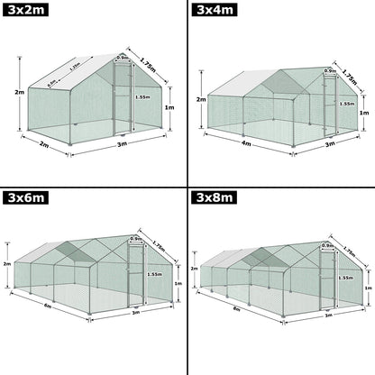 Kippenhok – Kippenren – Pluimveekooien – Buitenren – Dierenren – Metalen Frame – 3x6x2 Meter – Zonnebeschermend Dak