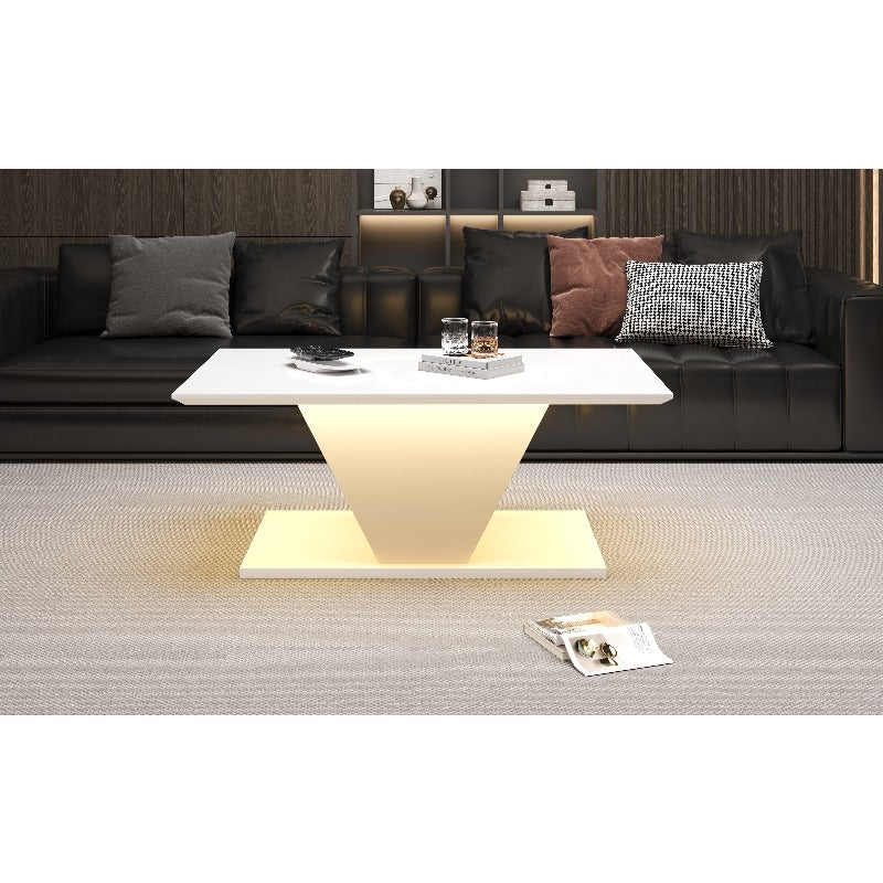 Witte Salontafel – Koffietafel – Sofa Tafel – Center Tafel – Bijzettafel – Hoogglans Afwerking – V-Vorm Design – Compact 100x50x46 cm – Geen Montage