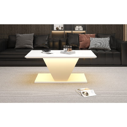 Witte Salontafel – Koffietafel – Sofa Tafel – Center Tafel – Bijzettafel – Hoogglans Afwerking – V-Vorm Design – Compact 100x50x46 cm – Geen Montage