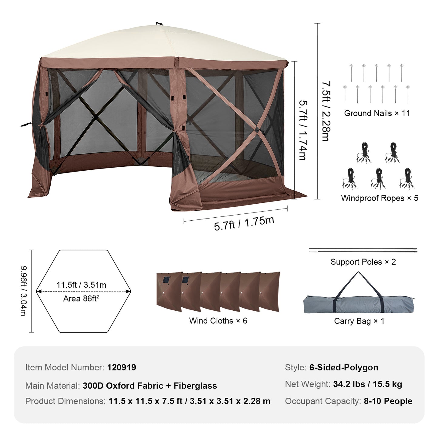 Partytent – Paviljoen – Pop-up Tent – Feesttent – Tuinentent – 350x350 cm – 300D Oxford Polyester – UV-Bescherming UPF 50+