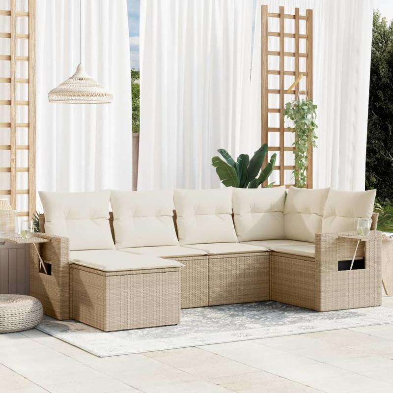 Loungeset – Tuinset – Loungesofa – Tuinmeubel – Modulair – Beige Kleur – Weerbestendig Poly Rattan – Stevig Metalen Frame
