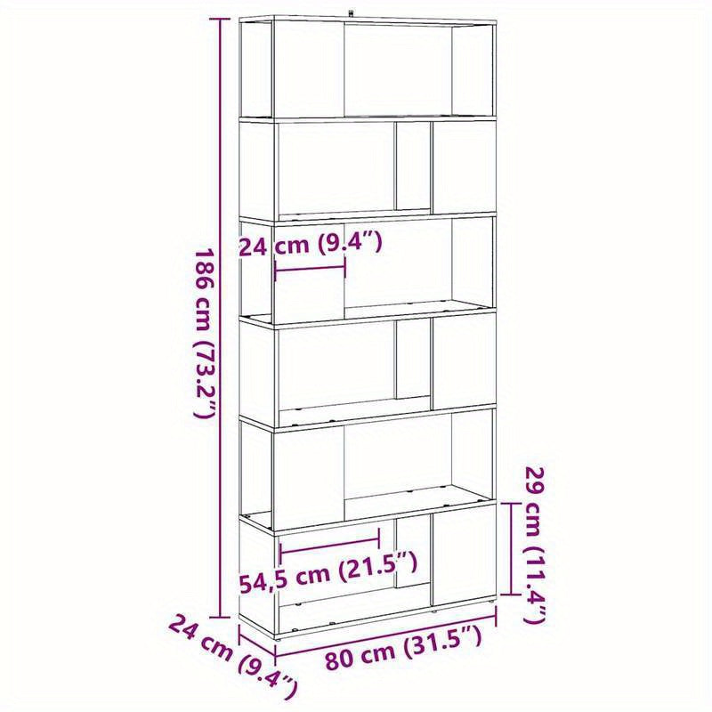 Elegant Oak Wood Room Divider & Bookshelf - 80x24x186cm, Multi-Compartment Organizer with Artisan Finish for Office, Bedroom, Living Room, Study - Versatile Storage Solution with Open Shelves and Closed Compartments