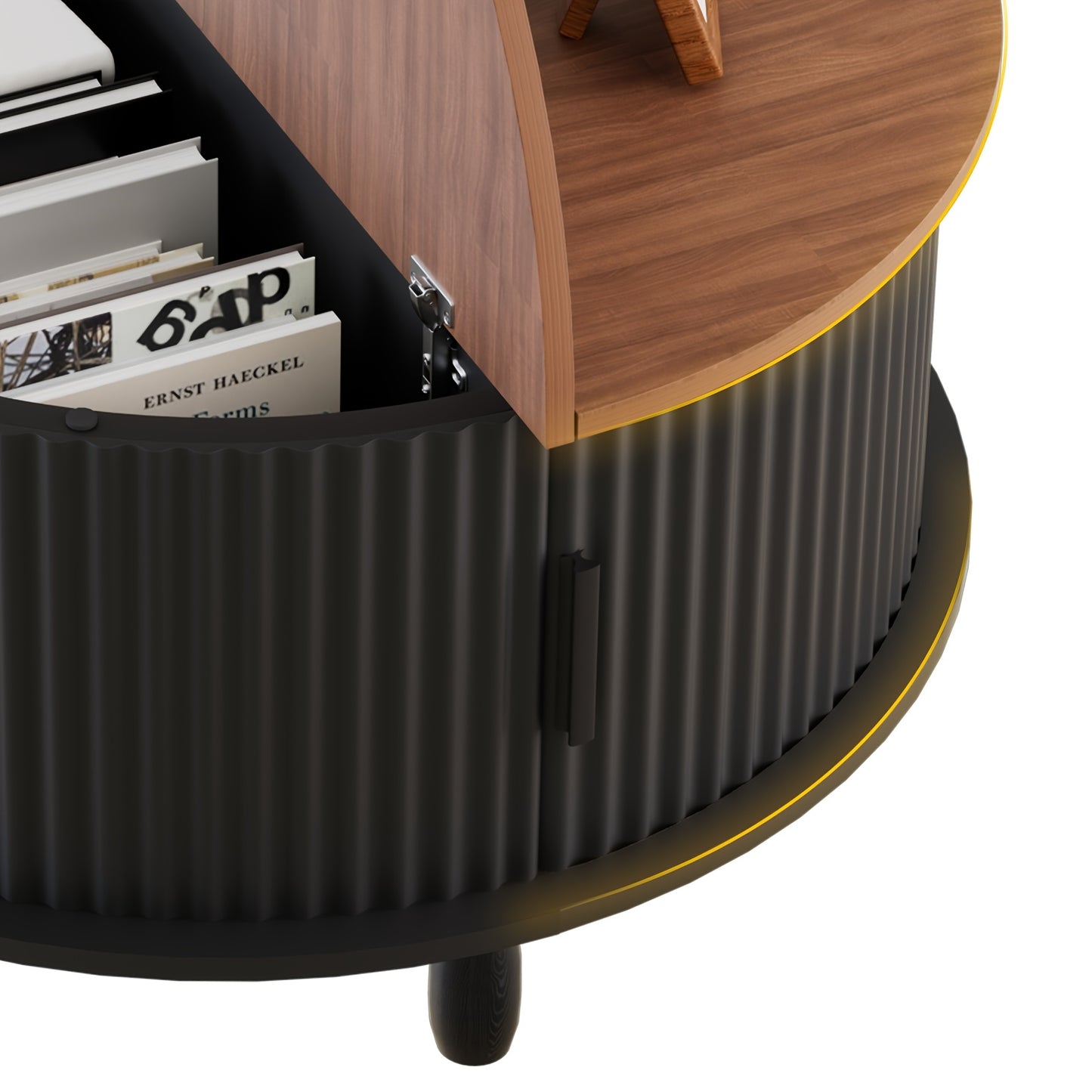 Salontafel – Koffietafel – Woonkamertafel – Bijzettafel – Loungetafel – Massief Hout – Lift-Top Met Opbergruimte – Zwart Met Walnotenhouten Blad