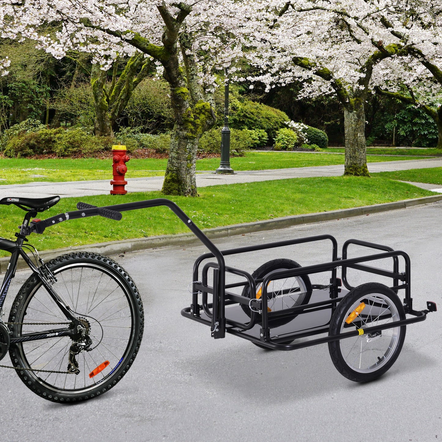 Fietsaanhanger – Bike Trailer – Transportkar – Fietswagen – Bolderkar – Opvouwbaar – Stalen Frame – Universele Trekstang – Zwart – Max. 40 kg laadvermogen
