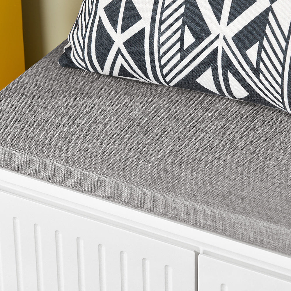 Schoenenbank – Schoenenrek – Schoenenkast – Opbergbank – Halbank – Wit MDF – 100x35x42 cm – 2 Zitkussens & Lade – Geschikt voor 6-8 Paar Schoenen