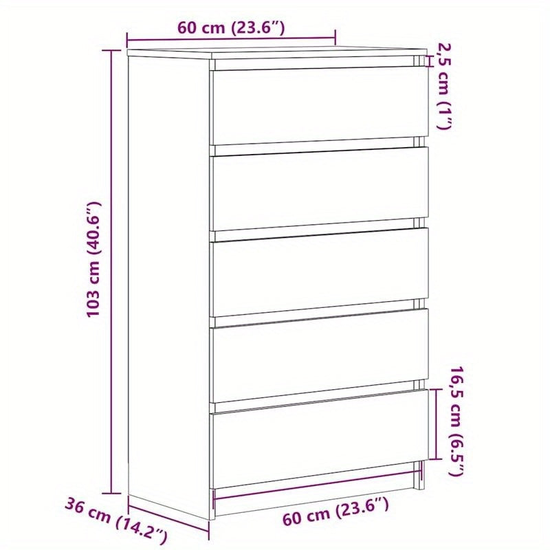 Ladekast – Kast – Opbergkast – Ladeblok – Ladekast Sonoma Grijs – Geperst Hout – 60x36x103 cm