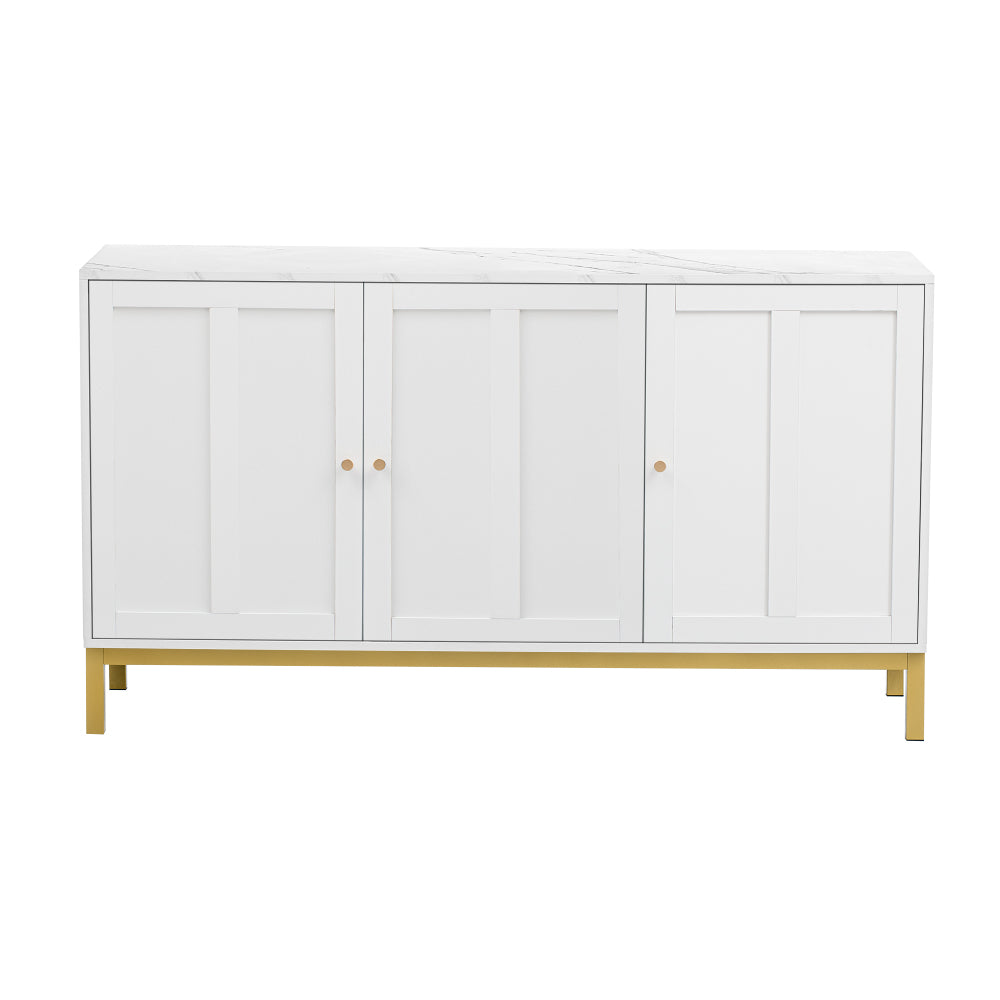 Dressoir – Opbergkast – Buffetkast – Ladekast – Kast – Wit – Marmeren Blad – 3 Deuren – Makkelijk Schoon Te Maken