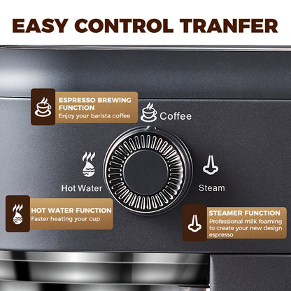Espressomachine – Koffiezetapparaat – Cappuccinomaker – Koffiepadmachine – Melkopschuimer – 7-Traps Waterniveau – PID Temperatuurregeling