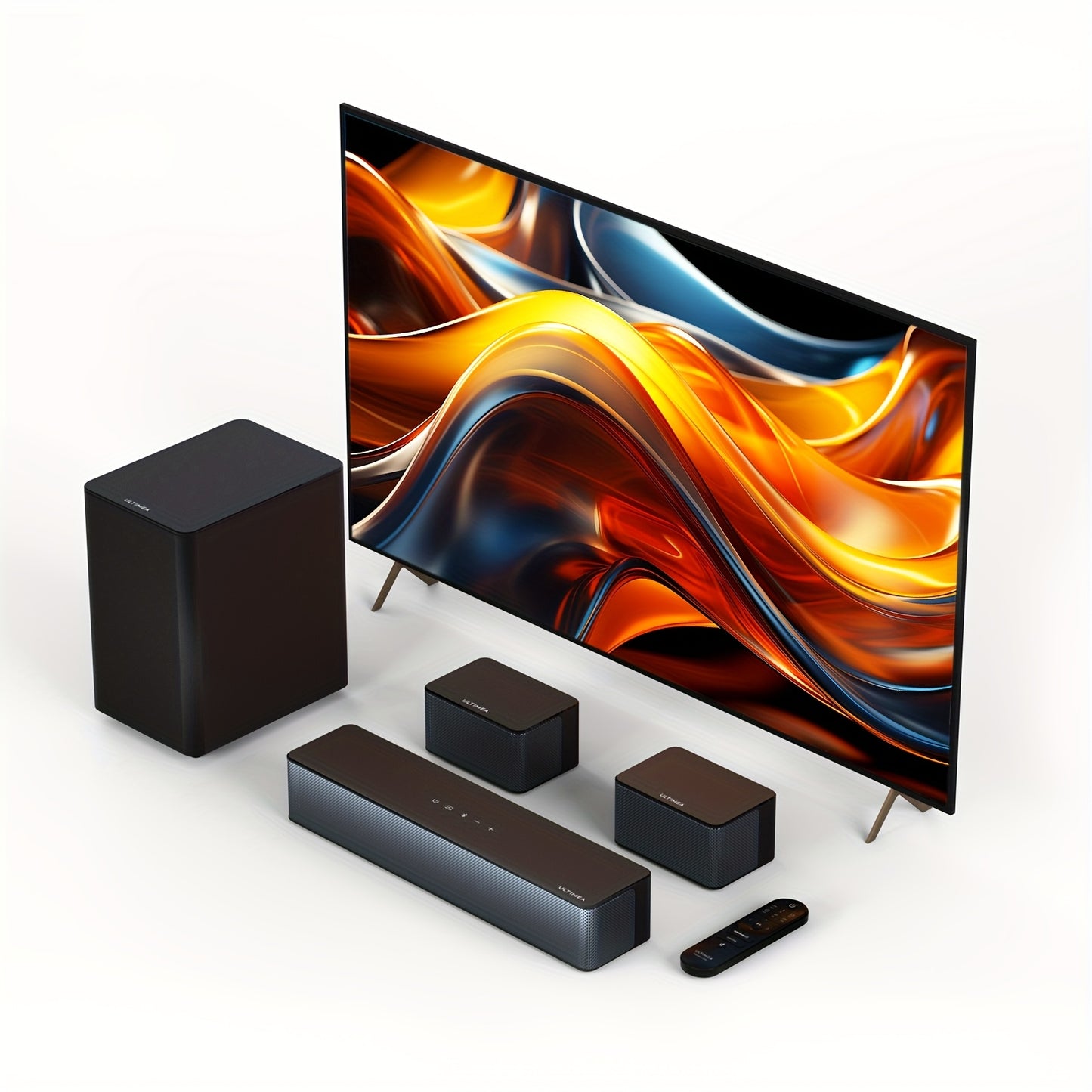 5.1 Surround Sound Systeem – Home Theater Speaker Set – Soundbar – Draadloze Subwoofer – Achterluidsprekers – BassMX Basversterking – SurroundX Technologie – 320W Krachtig Geluid – Zwart Modern Design