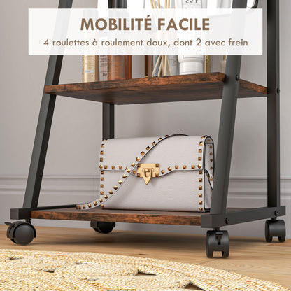 Staande Spiegel – Vloerspiegel – Rechthoekige Spiegel – Vintage Spiegel – Vrijstaande Spiegel – Verstelbare Kijkhoek – Met 2 Opbergrekken – Rustic Brown & Zwarte Accenten – 155 cm Hoog