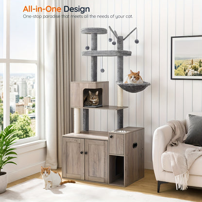 Krabpaal – Kattenboom – Kattenhuis – Krabmeubel – Kattentoren – 175 cm Hoog – Verborgen Kattenbak & Hangmat – Ruimtebesparend Design