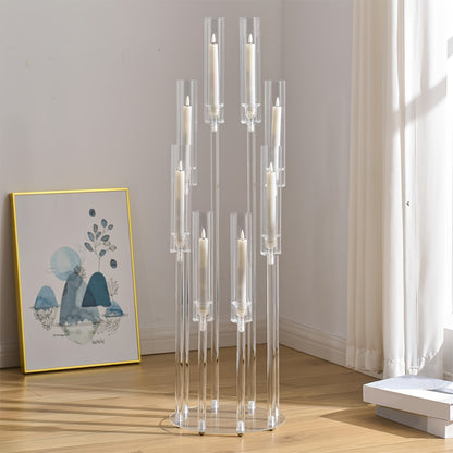 Acryl Kandelaar – Candelabra – Kaarshouder – Kaarsenhouder – Tafelkaarsenhouder – Set Van 4 Met 8 Armen – Transparant Acryl – Hoogteverschillen Voor Speels Effect