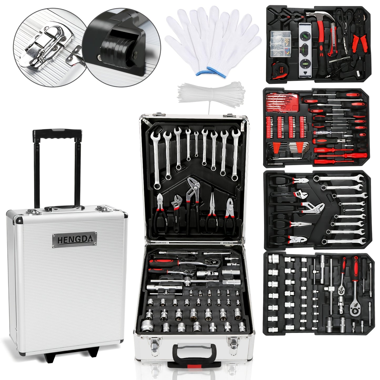 Gereedschapskist – Gereedschapsset – Trolley – Organizer – Koffer – 1031 Onderdelen – Aluminium – 4 Uitneembare Niveaus