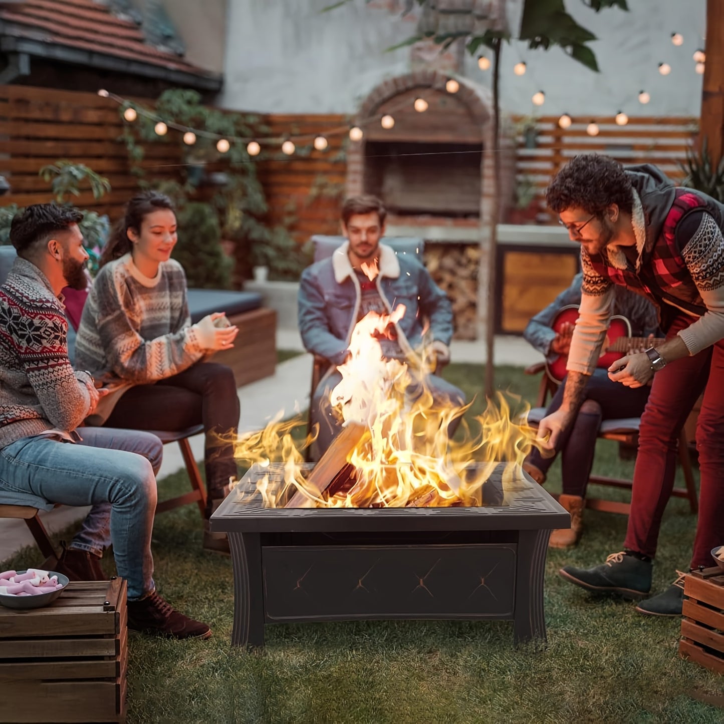 Vuurkorf – Tuinhaard – Vuurschaal – Buitenhaard – Vuurmand – Vierkant – Met Grillrooster En Vonkenscherm – 81x81x51 cm – Roestbestendig Metaal