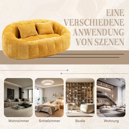 Zitzak – Zitzakstoel – Loungestoel – Fauteuil – Beanbag – Hoogwaardige Chenille Bekleding – Comfortabele Hoge Rugleuning – Mosterdgeel – Binnen & Buiten – Eenvoudige Montage