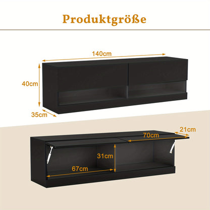 TV Meubel – TV Kast – TV Meubelkast – Media Meubel – Entertainment Meubel – Hangend – 140x35 cm – Mat Zwart – Minimalistisch Design – Stevige Constructie