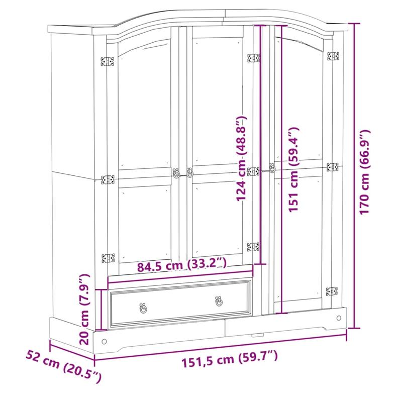 Modern Solid Pine Wood Wardrobe Cabinet with Oak - Large Freestanding Dresser, Easy Assembly, Spacious Storage (151.5x52x170cm / ≥3.2 cu m), Modern -Standing Armoire for Large Families & Bulk Clothing - Assembly Required)