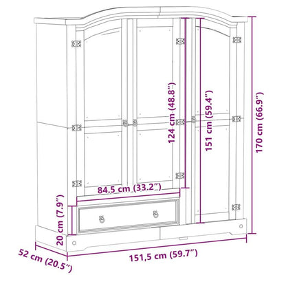 Modern Solid Pine Wood Wardrobe Cabinet with Oak - Large Freestanding Dresser, Easy Assembly, Spacious Storage (151.5x52x170cm / ≥3.2 cu m), Modern -Standing Armoire for Large Families & Bulk Clothing - Assembly Required)
