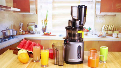 BioloMix Cold Press Juicer with 75mm Feed Chute, 200W 40-65RPM Powerful Motor Slow Masticating Juice Extractor Fits Whole Fruits