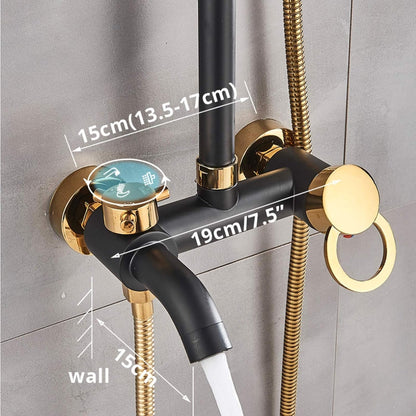Goodslinesshop 3-Function Bathroom Shower Set Shower Arm Regenerative Shower Hand Shower Shower System Black Bathroom Water Tap Rain Shower Head Set Mounted on the Wall with Soap Holder High-Quality Black Golden