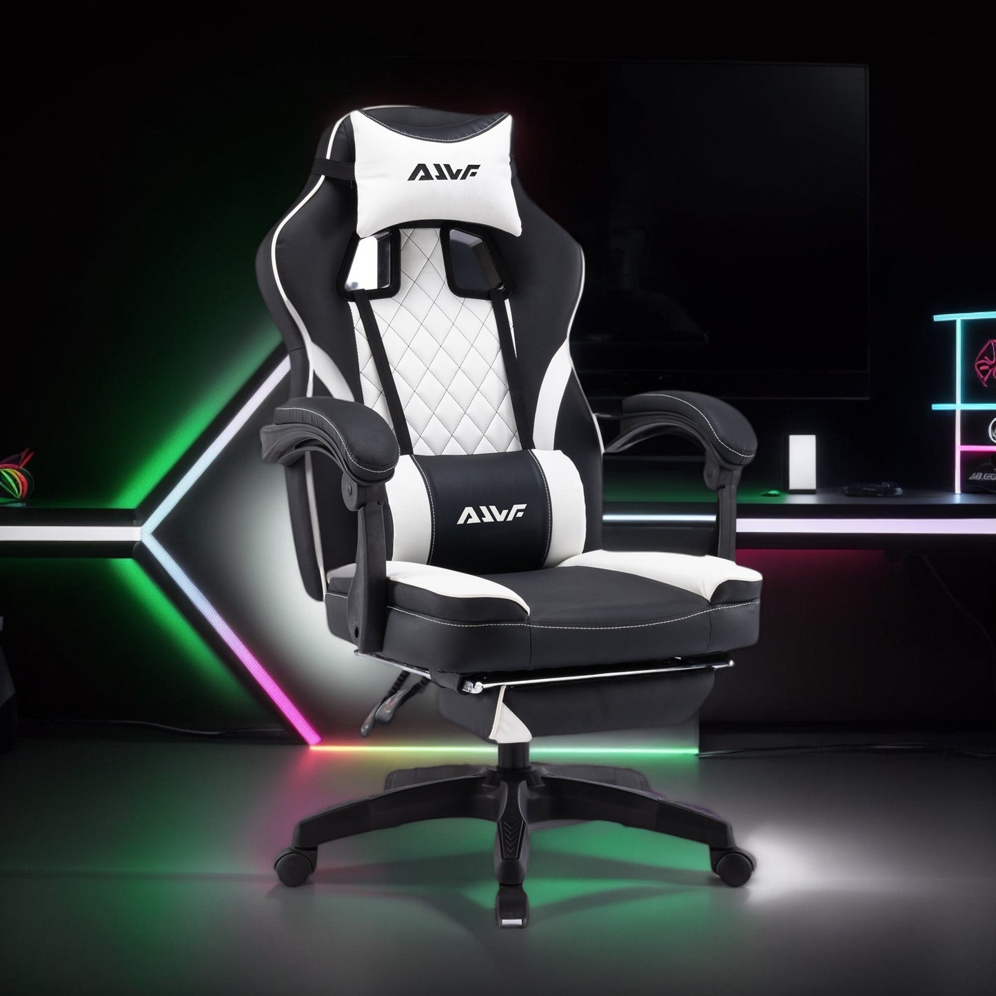 Gamingstoel – Gamestoel – Werkstoel – Bureaustoel – Computestoel – Ergonomische Lendensteun – 360° Draaibaar Zwart-Wit