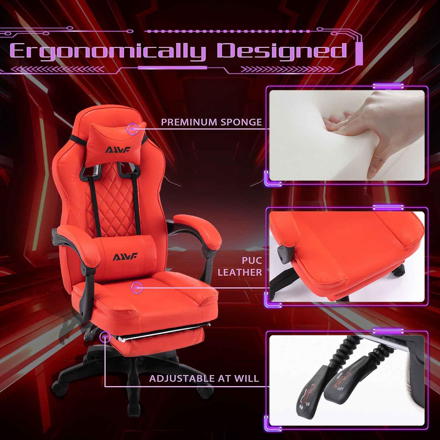 Gamestoel – Gaming Stoel – Game Stoel – Gaming Chair – Bureaustoel – Ergonomisch Design – Verstelbare Hoogte & Lendensteun – Rood
