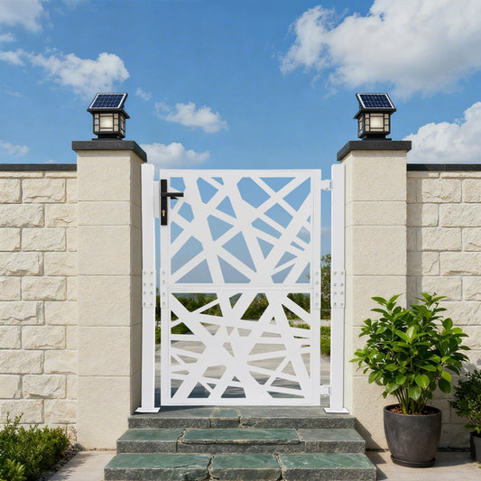 Garden Gate, Outdoor Garden Entrance Gate, Garden Metal Gate | 105cm x 125cm, White, Galvanized Steel, Privacy Screen Type: Hard Type, Brand: NaMaSyo