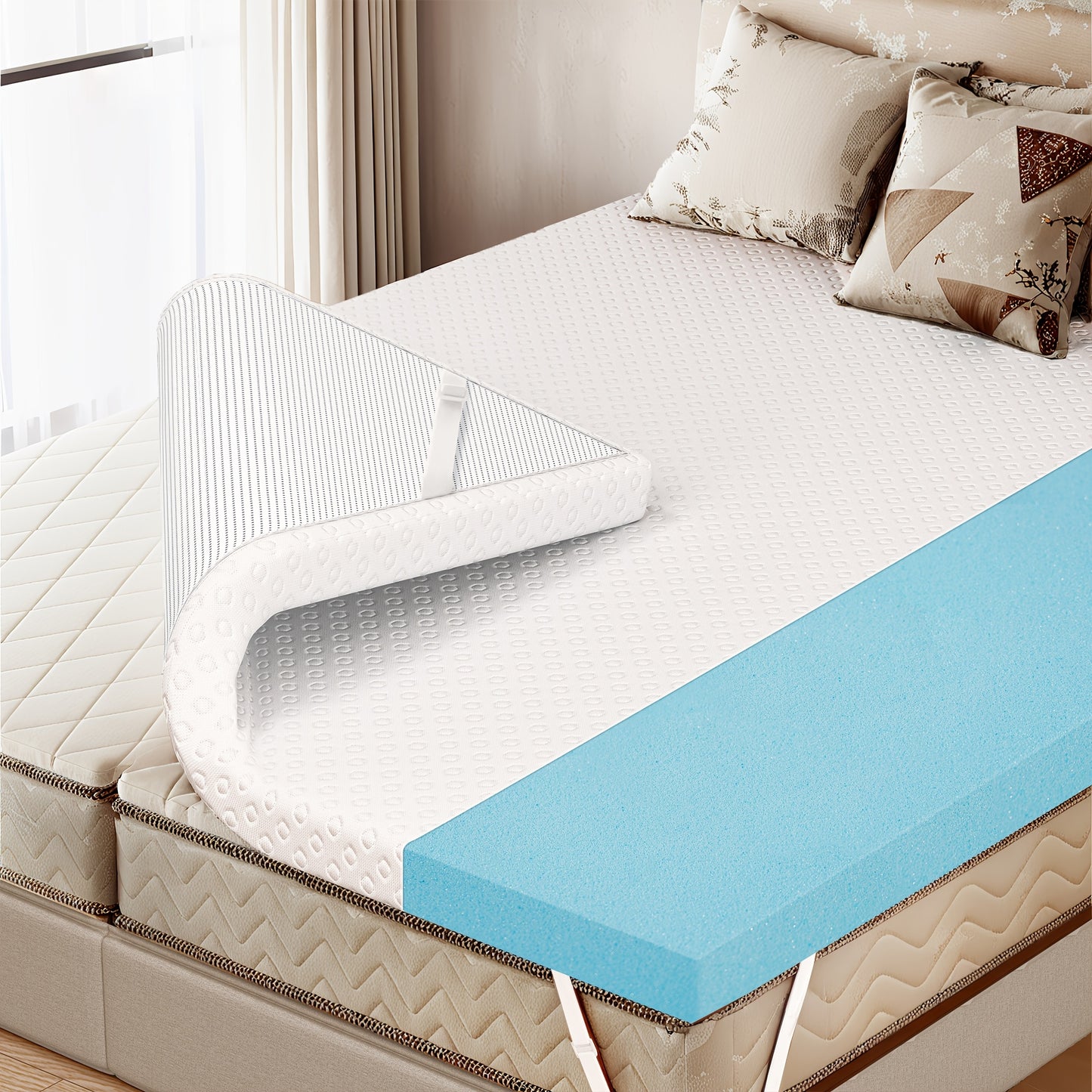 Memory Foam Matras Topper – Matras Topper Set – Matrasverhoger – Slaapschuim Topper – Koudschuim Matraslaag – 180x200 cm – 7,5 cm Dikke Laag – Wasbare Ademendhoes