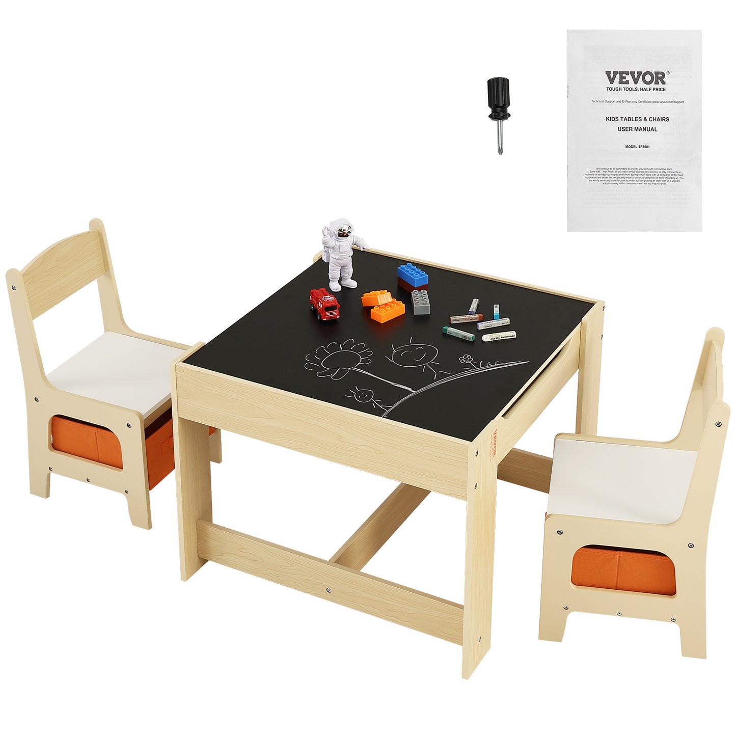Kinderstoel met Tafel – Kinderstoelen Set – Speeltafel – Knutseltafel – Eettafeltje – MDF Variant – Verstelbaar Tafelblad Met Whiteboard & Krijtbord – Inclusief Opbergruimte