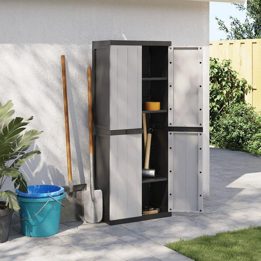 Buitenkast – Tuinkast – Berging – Opbergkast – Tuinopbergbox – Grijs Zwart – Duurzaam Kunststof – 65x37x165 cm Compact