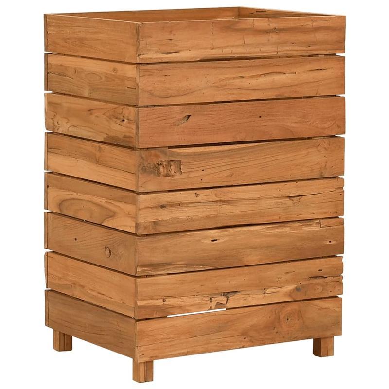 Bloemenrek – Plantenrek – Bloemenstandaard – Plantenbak – Plantenhouder – Marrone – Gerecycled Teakhout – Weerbestendig Stalen Frame – 50x40x72 cm
