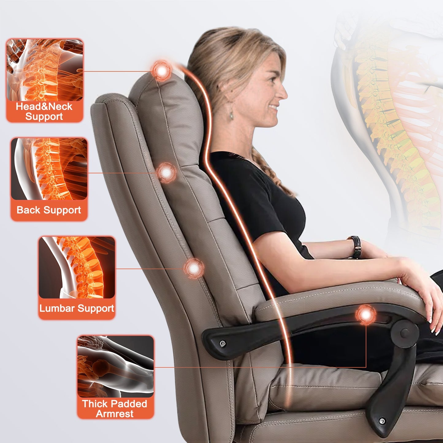 Ergonomische Bureaustoel – Bureaustoel Met Voetsteun – Kantoorstoel – Gamingstoel – Werkstoel – Verstelbare Hoogte – Memory Foam Zitting – Wit